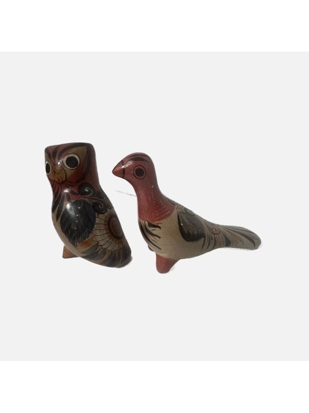 Vintage Tonala Mexico Ceramic Figurines Set Birds Brown Folk Art